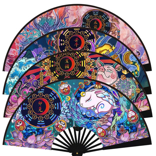 Retro Chinese Style Comics Zodiac Folding Fan