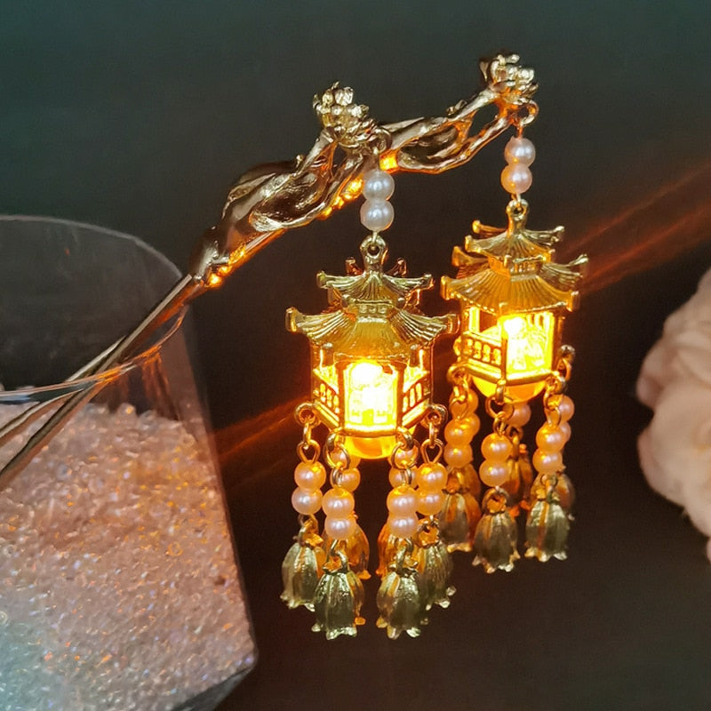 Colgante de horquilla con forma de farol de palacio para el vestido Hanfu