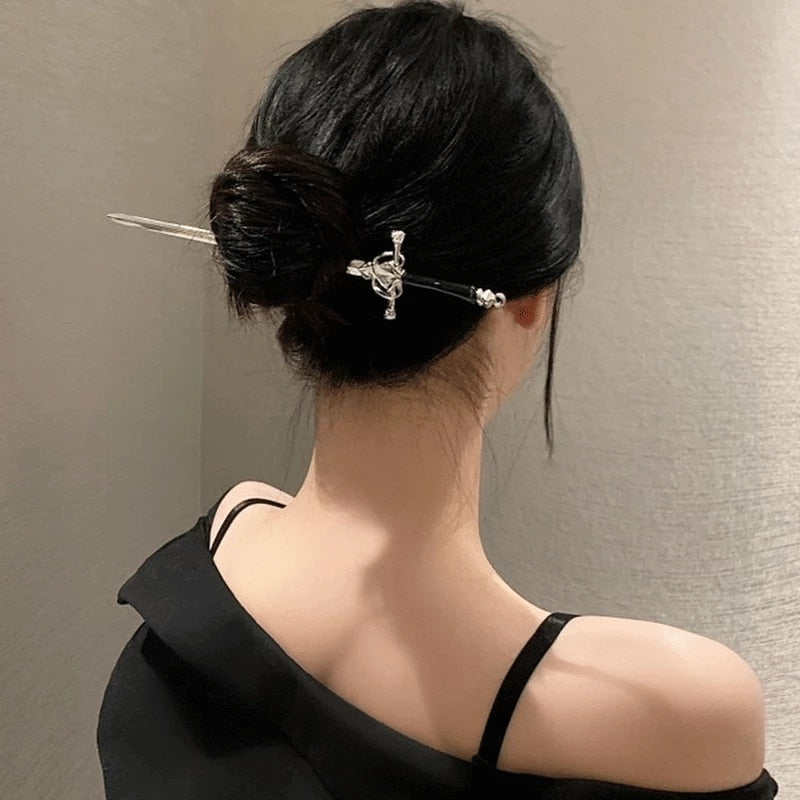 Metal Sword Hairpin Chinese Simple Hair Sticks for Women