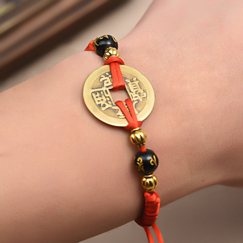 Lucky Red String Feng Shui Copper Coin Bracelet