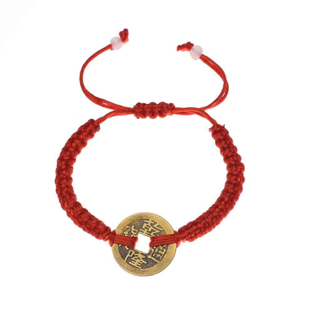 Lucky Red String Feng Shui Copper Coin Bracelet