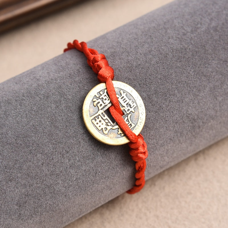 Lucky Red String Feng Shui Copper Coin Bracelet