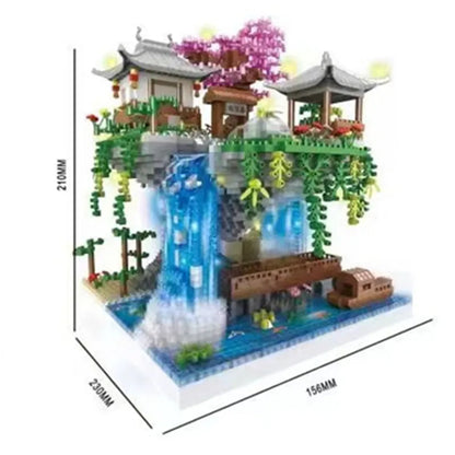 Creative Peach Blossom Pond DIY Model Building Blocks Bricks Toys