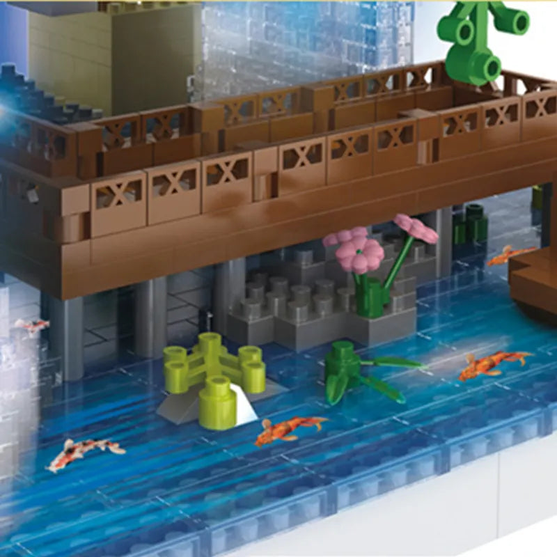 Creative Peach Blossom Pond DIY Model Building Blocks Bricks Toys