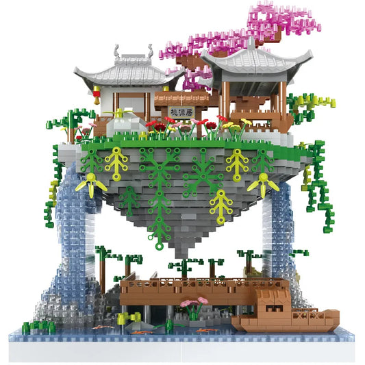Bloques de construcción creativos de estanque de flores de durazno para armar, juguetes de bricolaje