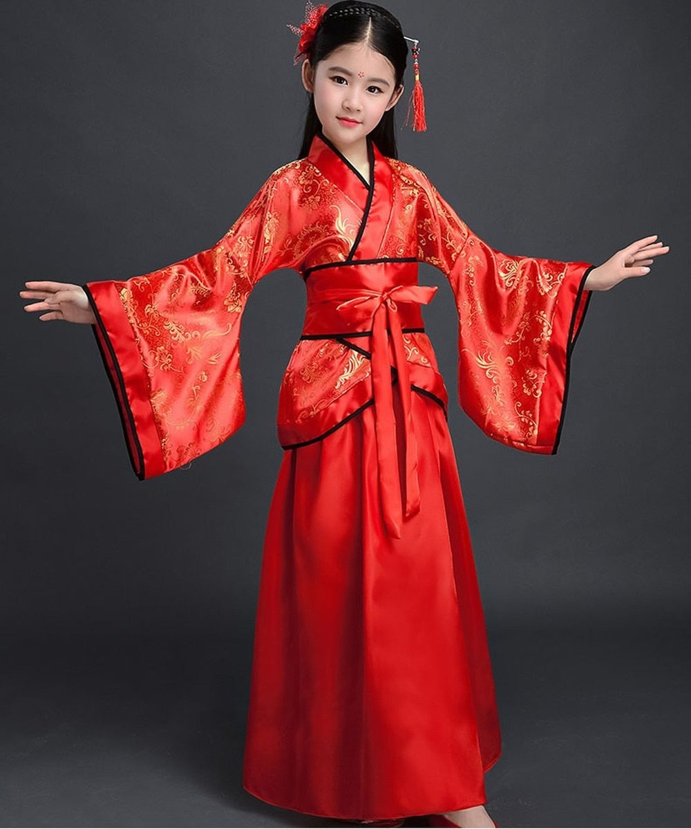 Girls Traditional Hanfu Outfit Christmas Party Dress