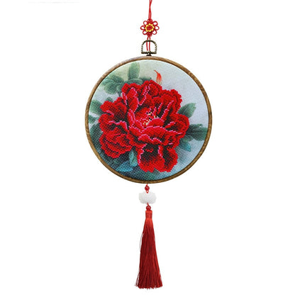 Chinese Peony Flower Cross Stitch with Hoop DIY Embroidery Kit