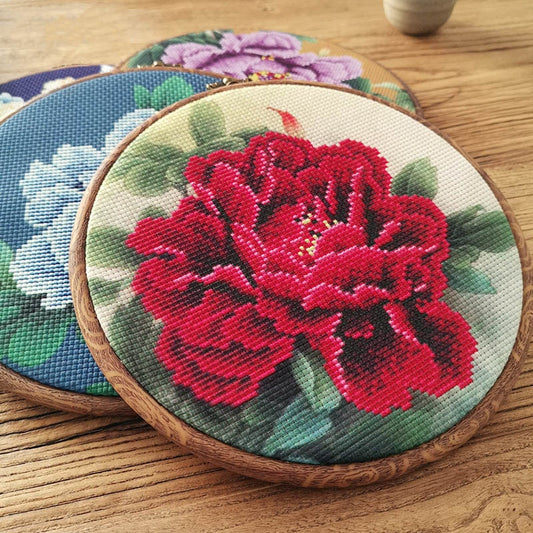 Chinese Peony Flower Cross Stitch with Hoop DIY Embroidery Kit