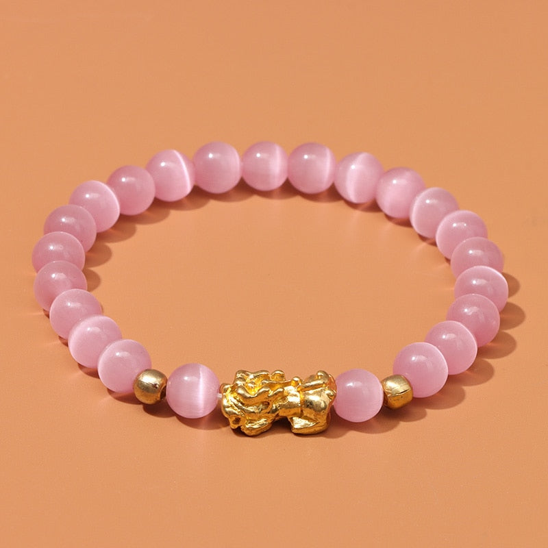 Feng Shui Stone Beads Pixiu Bracelet Pink